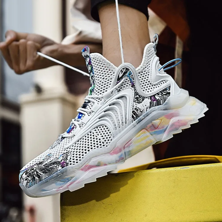 1927A Summer Hollow Flying Knit Breathable Sports Shoes Men Casual Shoes, Size: 39(Dense Net White)