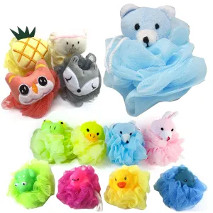 4 Kids Mesh Sponges Bath Sponge Scrub Stuffed Animal Shower Loofah Toy Pouf Puff
