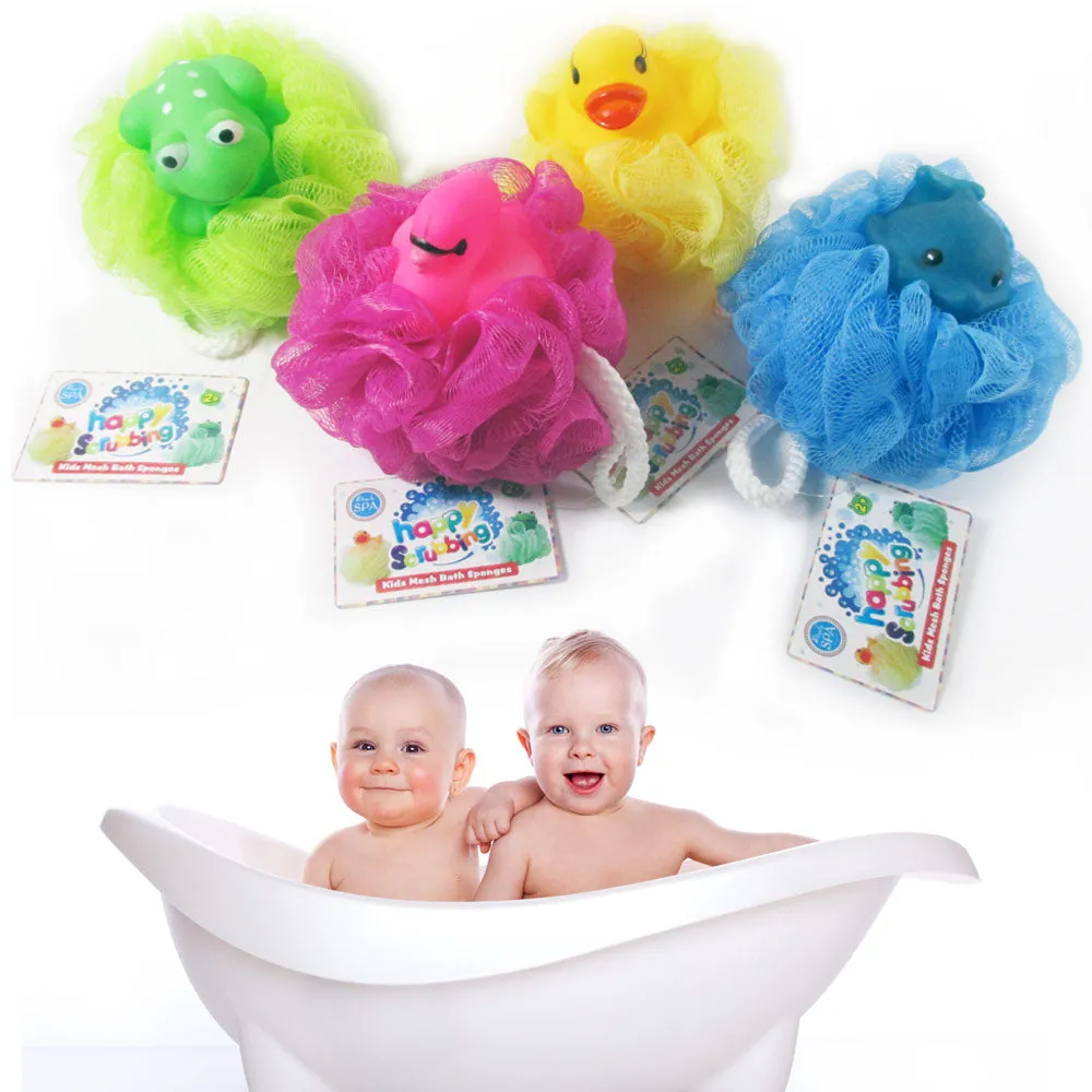 4 Kids Mesh Sponges Bath Sponge Scrub Stuffed Animal Shower Loofah Toy Pouf Puff