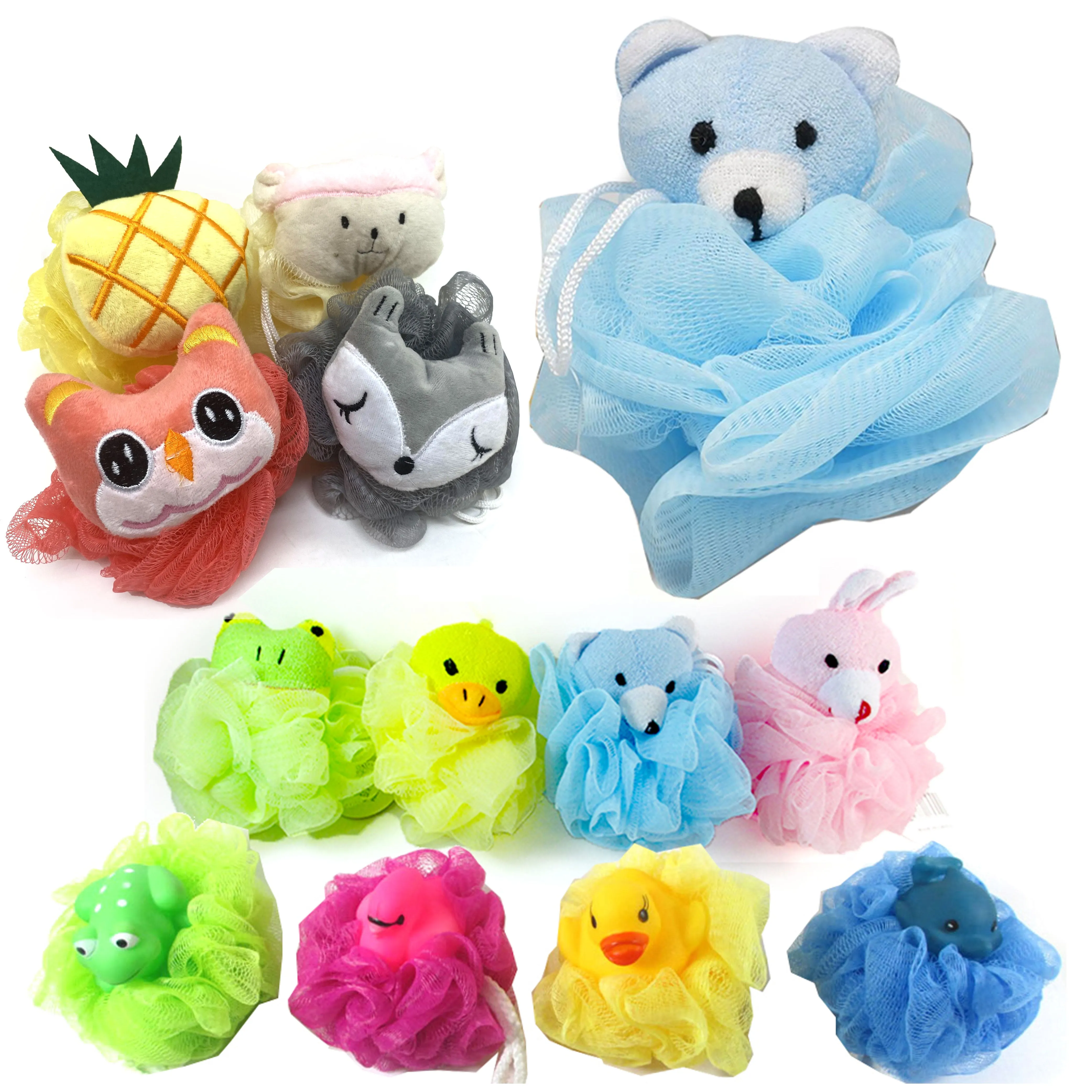 4 Kids Mesh Sponges Bath Sponge Scrub Stuffed Animal Shower Loofah Toy Pouf Puff
