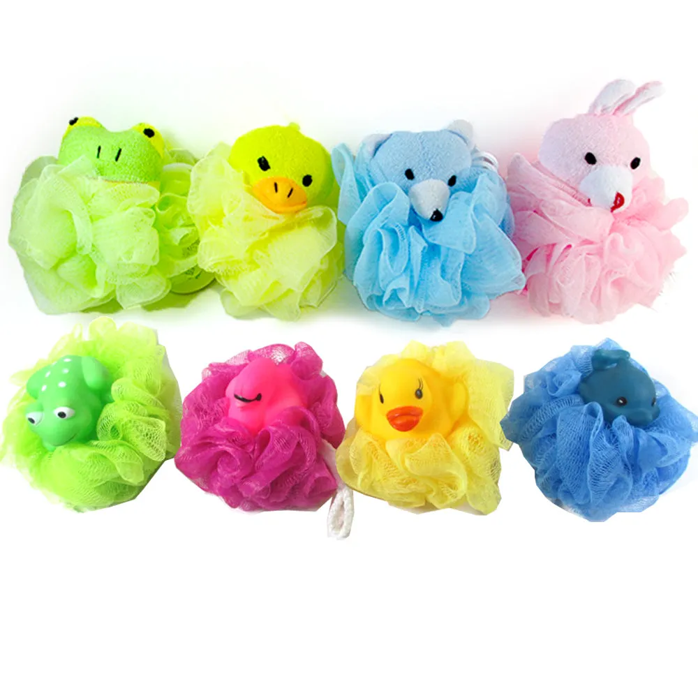 4 Kids Mesh Sponges Bath Sponge Scrub Stuffed Animal Shower Loofah Toy Pouf Puff