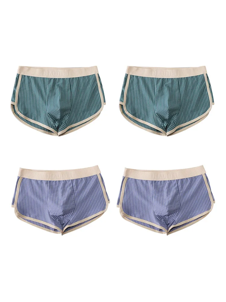 4 Pack Men's Striped Printed Personality Trendy Youth Boxer Briefs