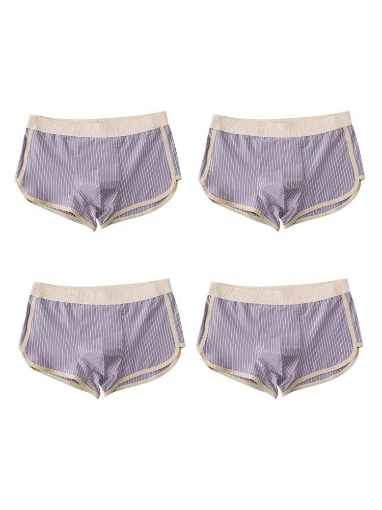 4 Pack Men's Striped Printed Personality Trendy Youth Boxer Briefs