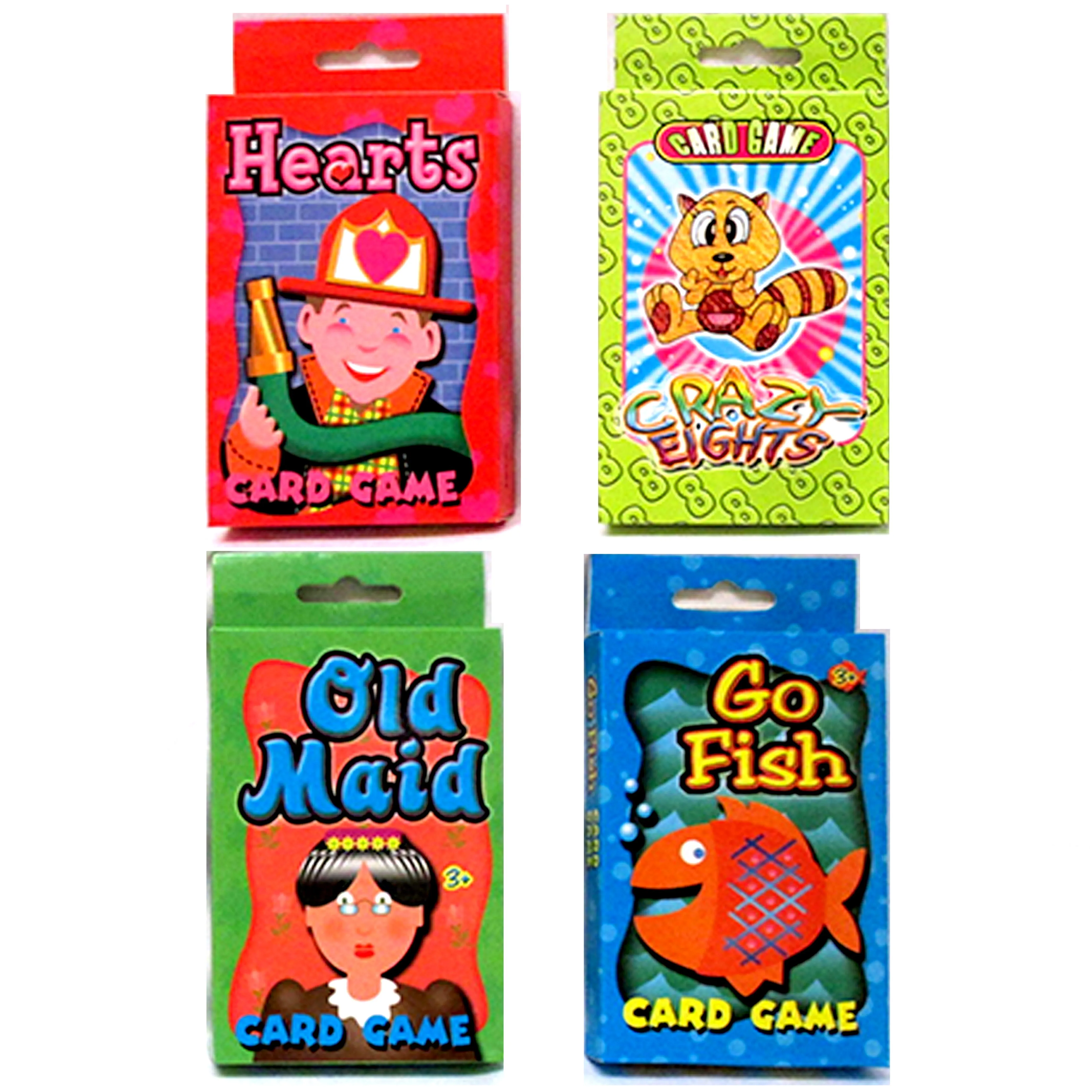 4 Pc Classic Card Games Assorted Childrens Crazy 8s Go Fish Hearts Old Maid Kids