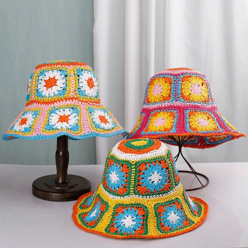 Boho Vibes Handmade Colorful Crochet Summer Bucket Hats