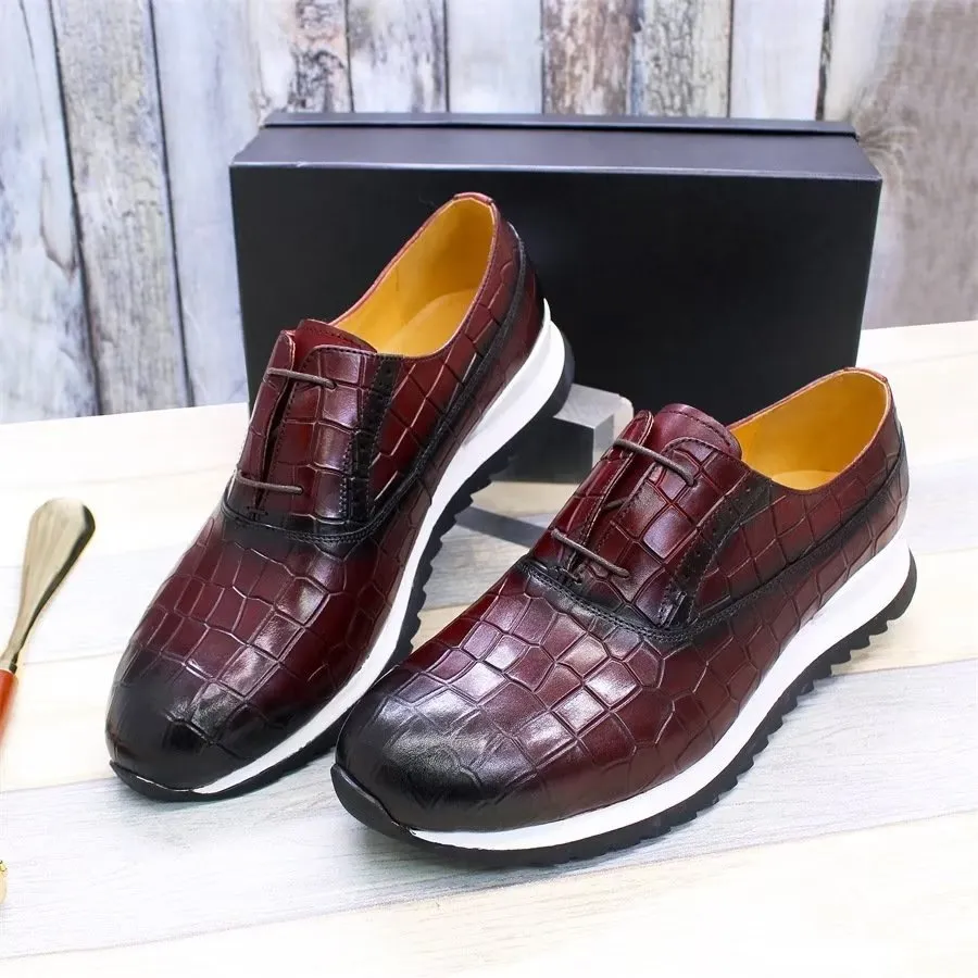 CrocLuxe Embossed Leather Lace-up Shoes