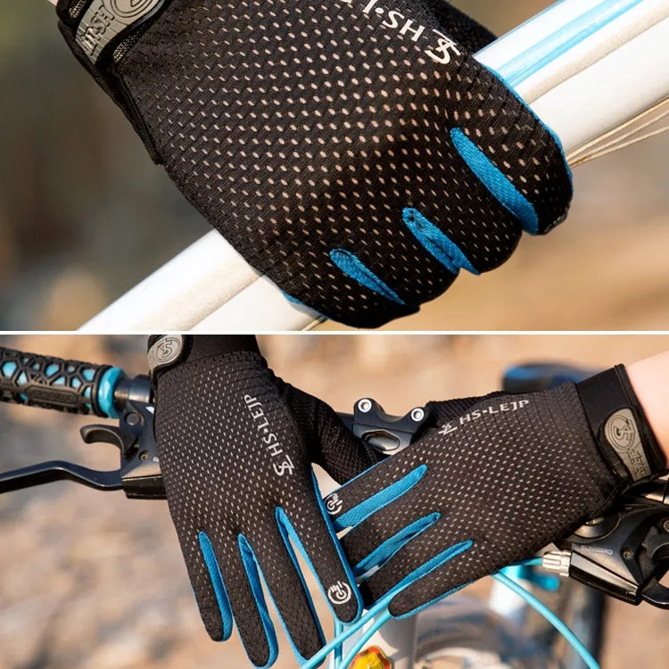 HSLEJP Outdoor Sports Breathable Touch Screen Antiskid Cycling Full Finger Gloves, Size: L(Black)