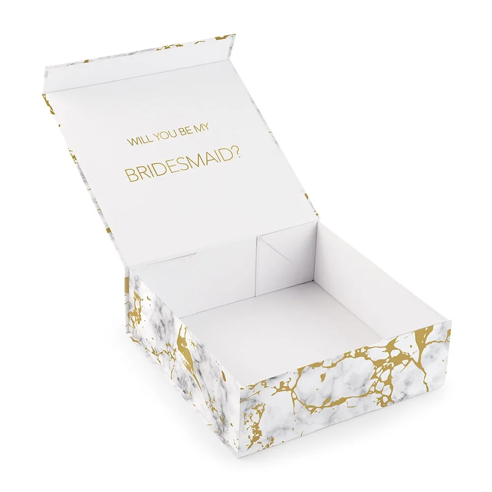 LARGE PERSONALIZED MARBLE BRIDAL PARTY GIFT BOX WITH MAGNETIC LID -  CUSTOM TEXT