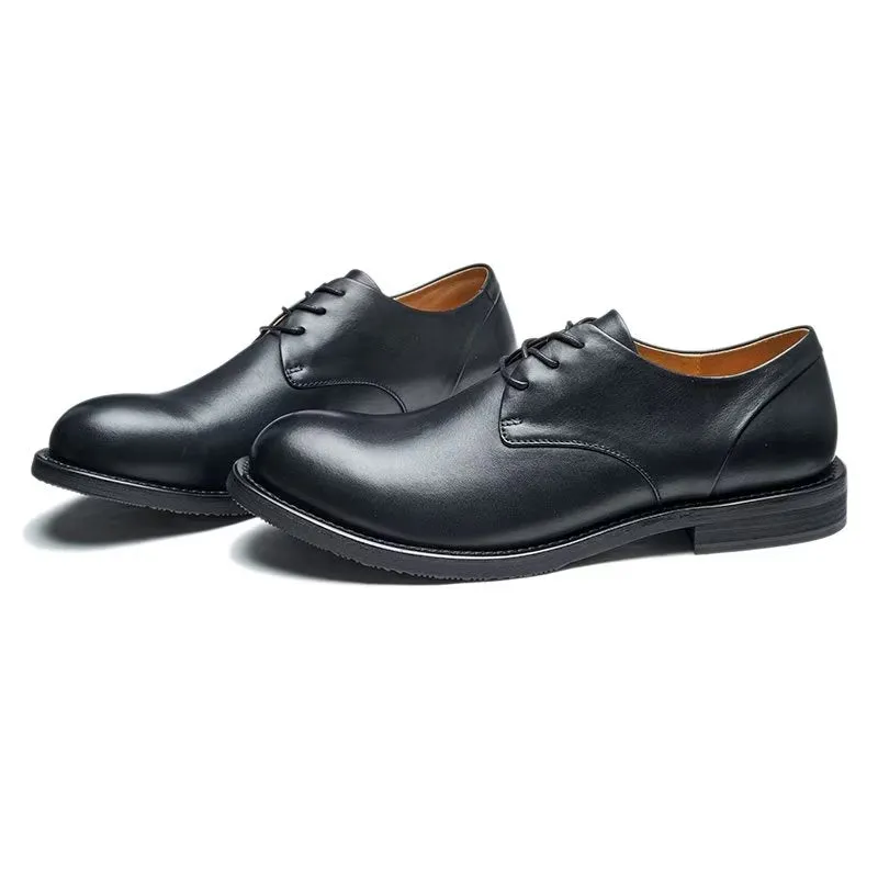 LuxeLeather Chic Round Toe Lace-Up Casual Shoes