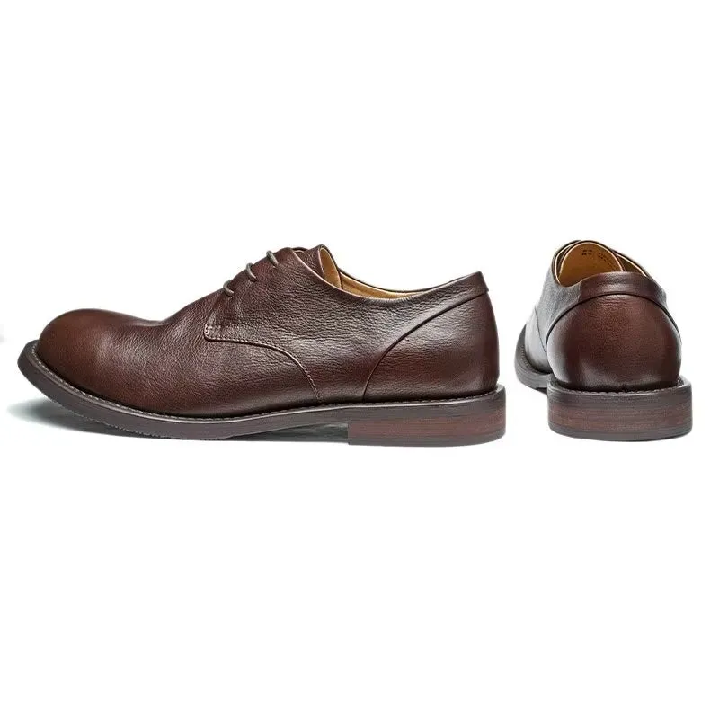 LuxeLeather Chic Round Toe Lace-Up Casual Shoes