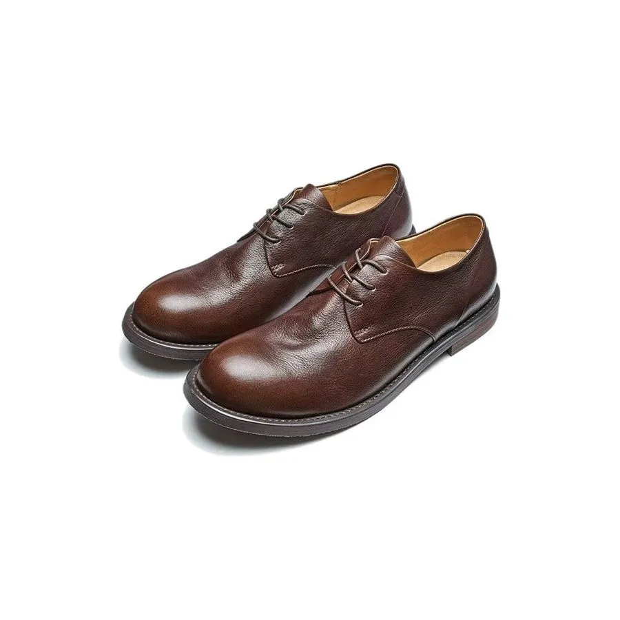 LuxeLeather Chic Round Toe Lace-Up Casual Shoes