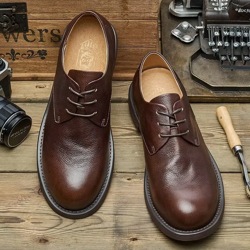 LuxeLeather Chic Round Toe Lace-Up Casual Shoes