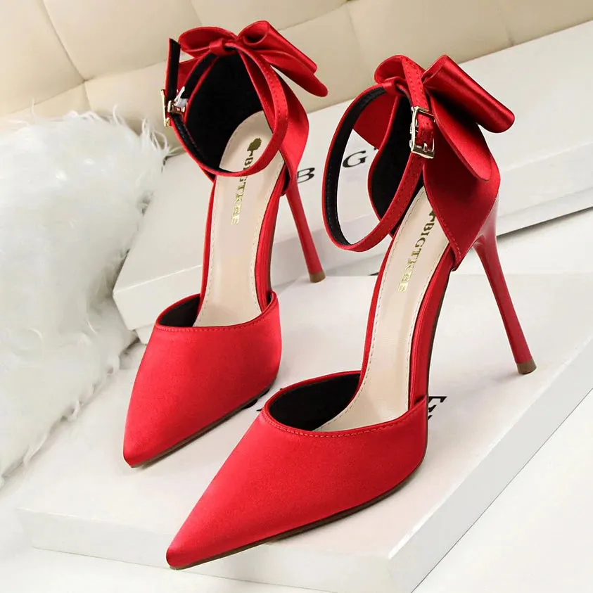 Women Pumps 10CM High Heels For Women Wedding Party Shoes Woman Heels Bow-knot Pumps Shoes Summer Heels Sandals Female