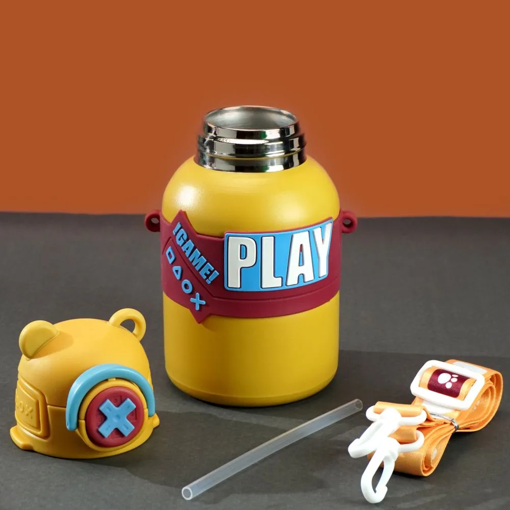 Yellow Game Theme Stainless Steel Kids Water Bottle, 550ml