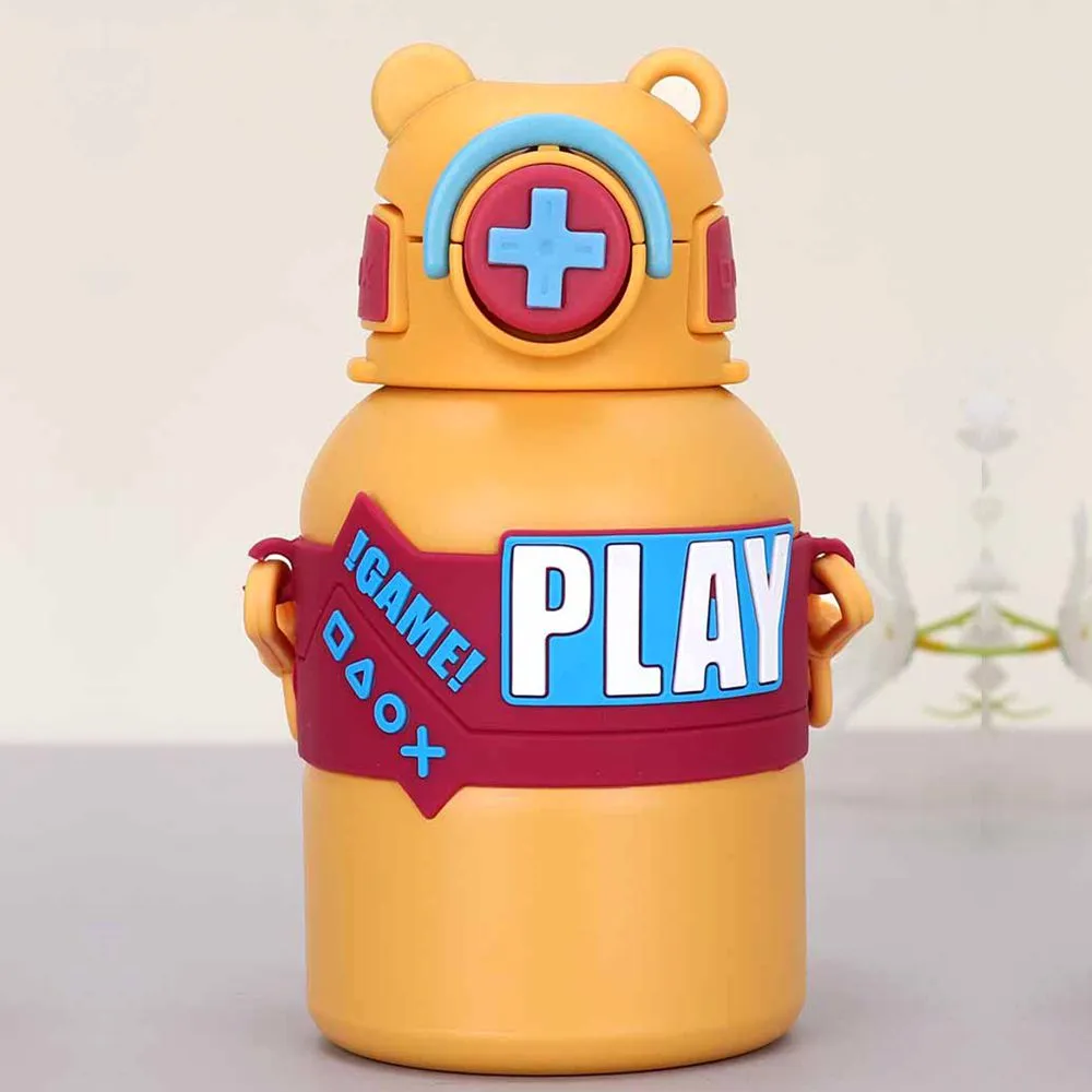 Yellow Game Theme Stainless Steel Kids Water Bottle, 550ml