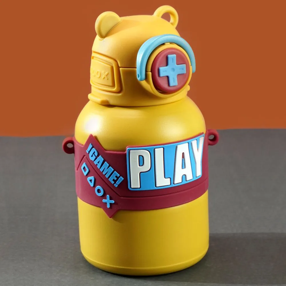 Yellow Game Theme Stainless Steel Kids Water Bottle, 550ml