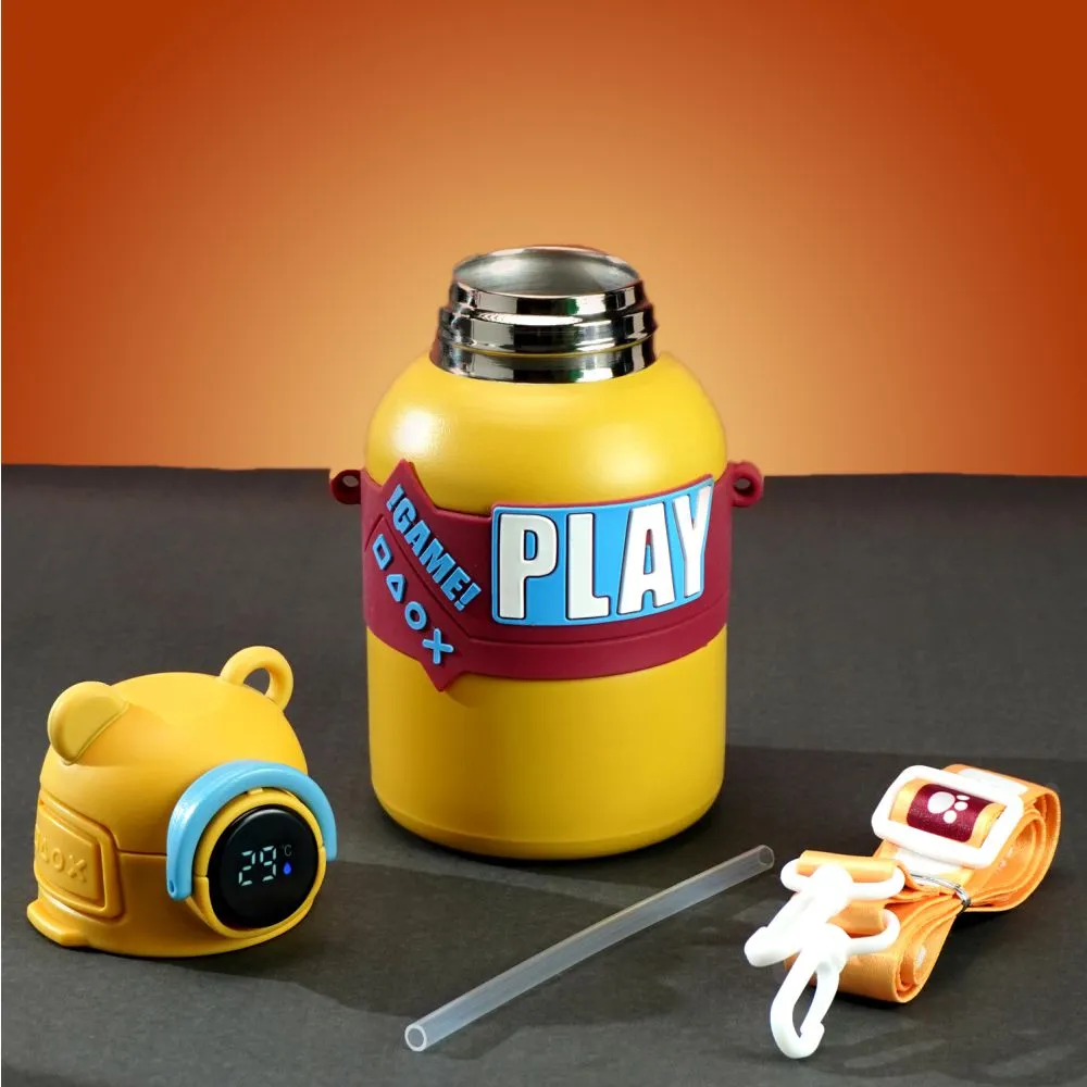 Yellow Game Theme tempertaure Controlled Stainless Steel Kids Water Bottle, 550ml