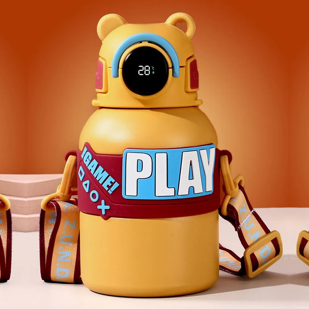 Yellow Game Theme tempertaure Controlled Stainless Steel Kids Water Bottle, 550ml